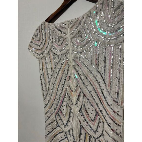 Pretty Guide Women's Size Small Beige Crystal Embellished Party Dress Fringe - Picture 8 of 8